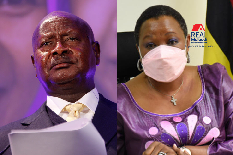 Left, President Museveni, Right, ULC Chairperson Beatrice Byenkya.
