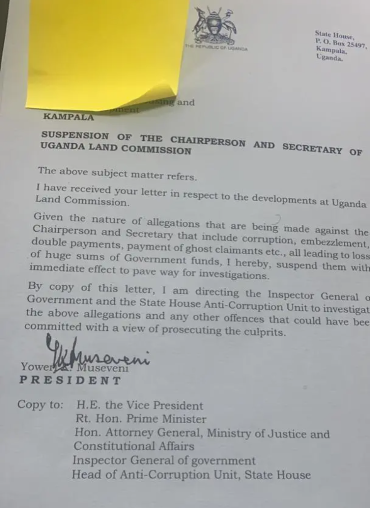 museveni-orders-suspension-of-uganda-land-commission-bosses-calls-for