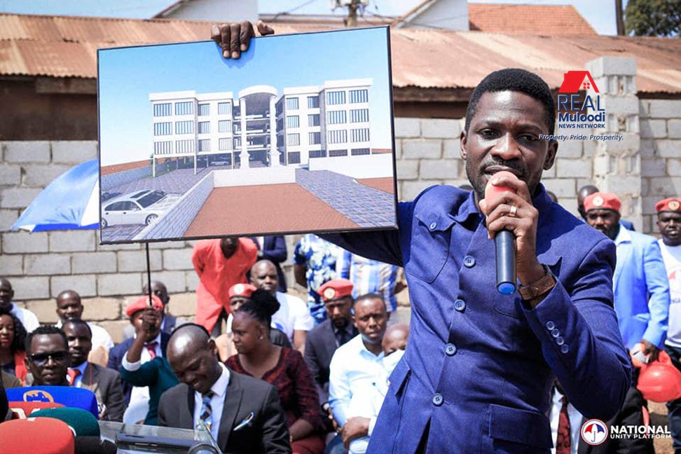 The NUP Chairperson, Robert Kyagulanyi Sentamu (Bobi Wine) at the groundbreaking ceremony officially unveiling the foundation stone for the establishment of the National Unity Platform headquarters.
