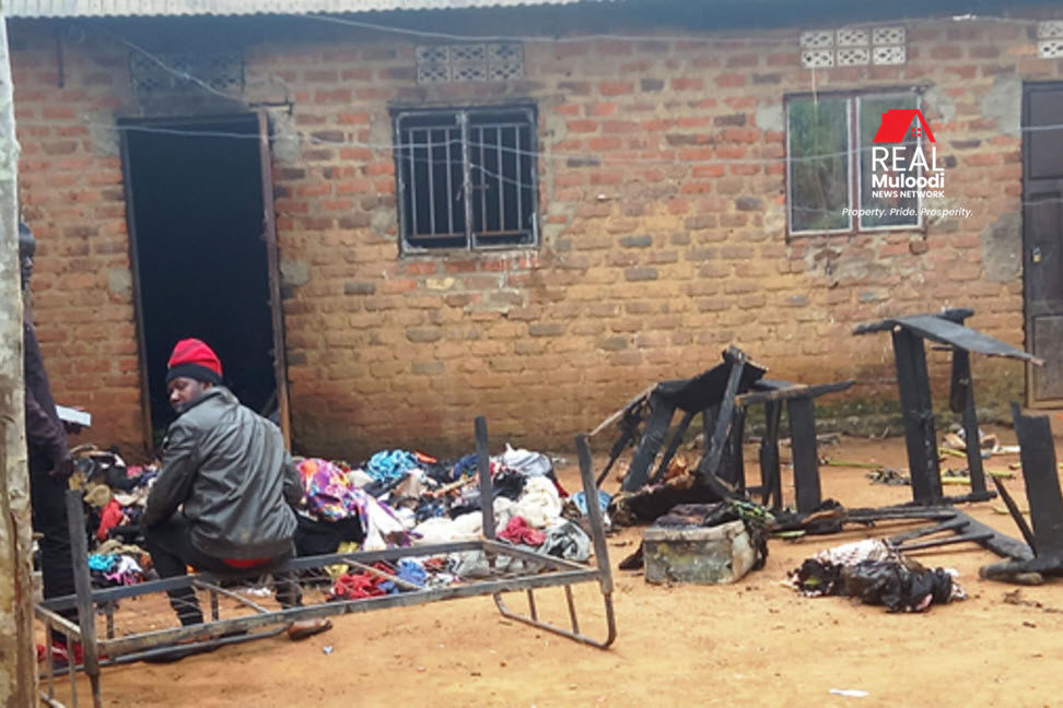 Some of the burnt items in front of the room that was engulfed by fire at Kigo village, Nyendo-Mukungwe Division in Masaka City.