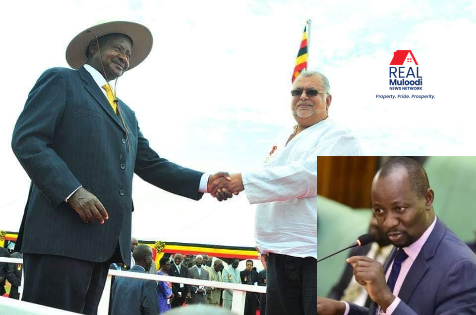 shaking hands with Kampala tycoon Sudhir Ruparelia. Inset: Kira Municipality MP Ibrahim Ssemujju Nganda